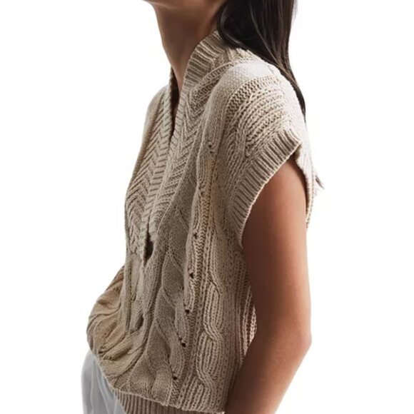 Reiss Cable Knit Sweater Vest in Natural, Size XS - Picture 5 of 10